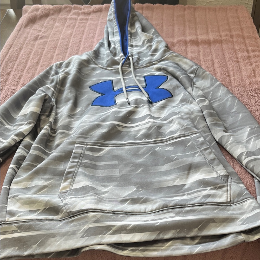 Under Armour Gray Hoodie with Blue Logo - Size Large